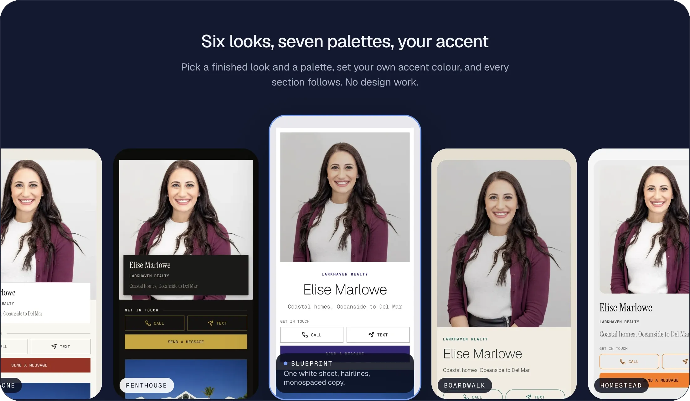 Six finished looks for the same agent page