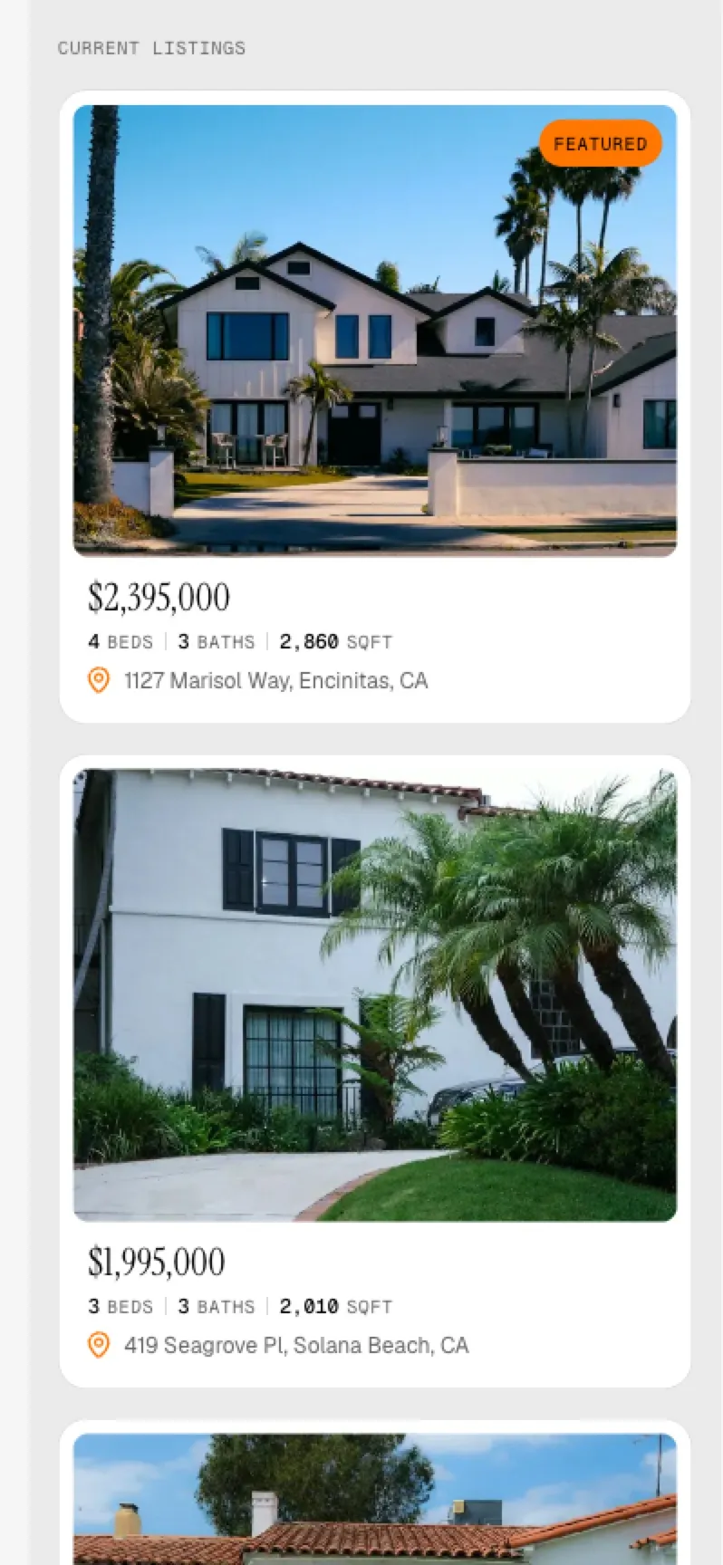 Agent listings on a phone