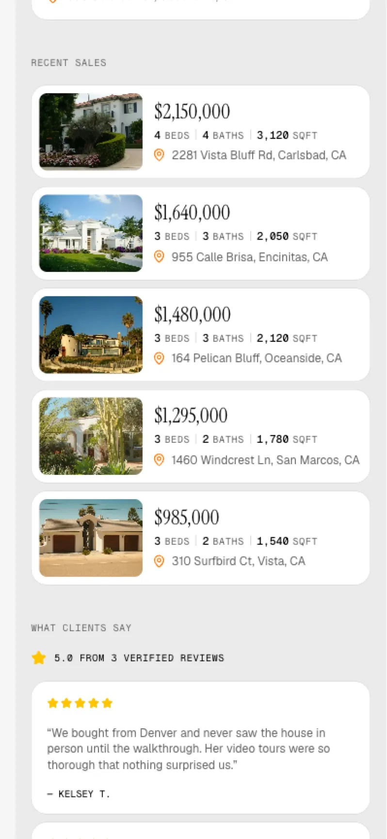 Recent sales on a phone
