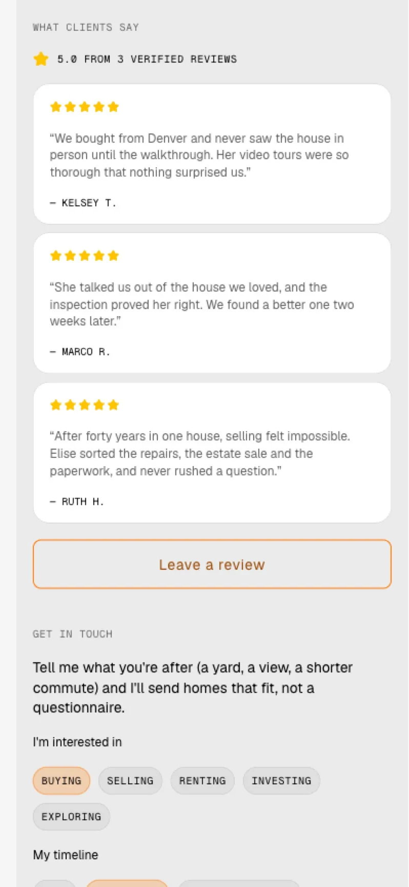 Client reviews on a phone